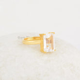 Rectangle Crystal Quartz, Crystal Quartz 8x12mm Rectangle Shape Gemstone, Micron Gold Plated Ring, 925 Sterling Silver Prong Rings For Gift